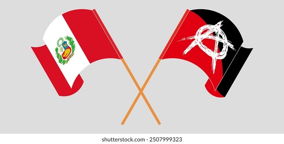 Crossed and waving flags of Peru and Anarchy. Vector illustration
