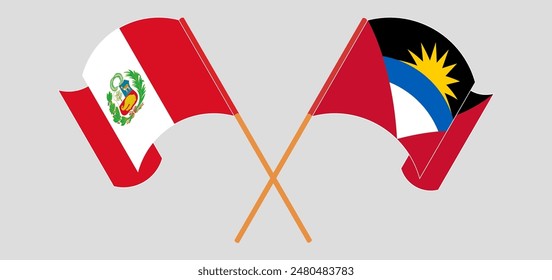 Crossed and waving flags of Peru and Antigua and Barbuda. Vector illustration
