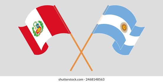 Crossed and waving flags of Peru and Argentina. Vector illustration
