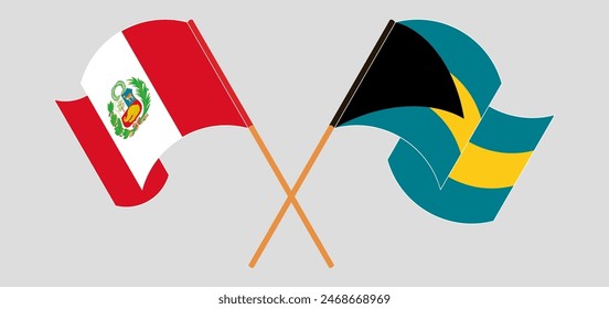 Crossed and waving flags of Peru and the Bahamas. Vector illustration
