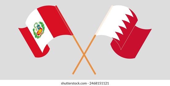 Crossed and waving flags of Peru and Bahrain. Vector illustration
