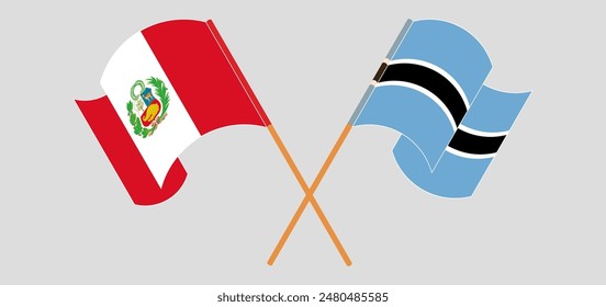 Crossed and waving flags of Peru and Botswana. Vector illustration
