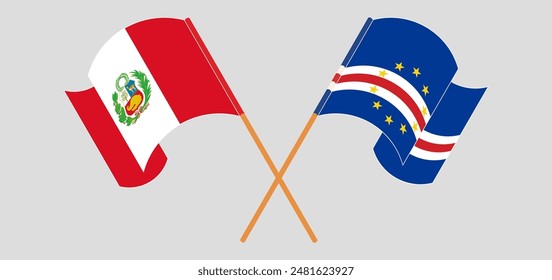 Crossed and waving flags of Peru and Cape Verde. Vector illustration
