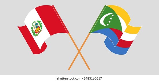 Crossed and waving flags of Peru and the Comoros