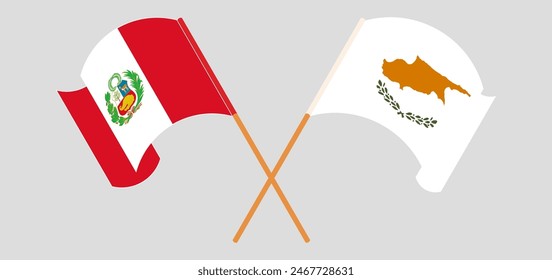 Crossed and waving flags of Peru and Cyprus. Vector illustration
