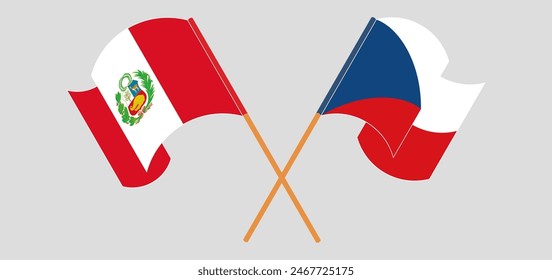 Crossed and waving flags of Peru and Czech Republic. Vector illustration
