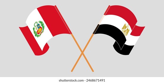 Crossed and waving flags of Peru and Egypt. Vector illustration
