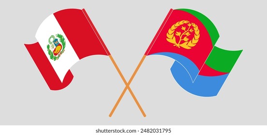 Crossed and waving flags of Peru and Eritrea. Vector illustration
