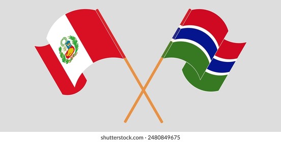 Crossed and waving flags of Peru and the Gambia. Vector illustration
