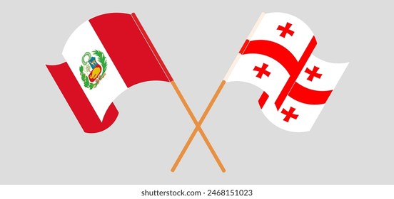 Crossed and waving flags of Peru and Georgia. Vector illustration
