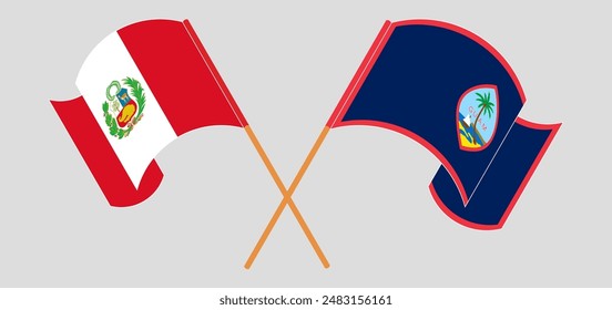 Crossed and waving flags of Peru and Guam