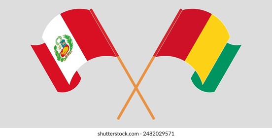 Crossed and waving flags of Peru and Guinea. Vector illustration
