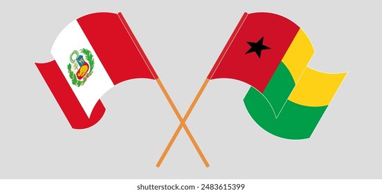 Crossed and waving flags of Peru and Guinea-Bissau. Vector illustration
