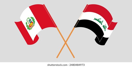 Crossed and waving flags of Peru and Iraq. Vector illustration
