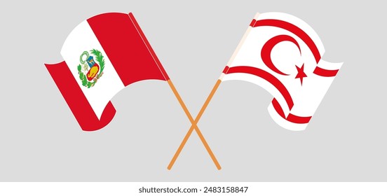 Crossed and waving flags of Peru and Northern Cyprus