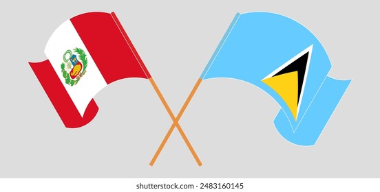 Crossed and waving flags of Peru and Saint Lucia