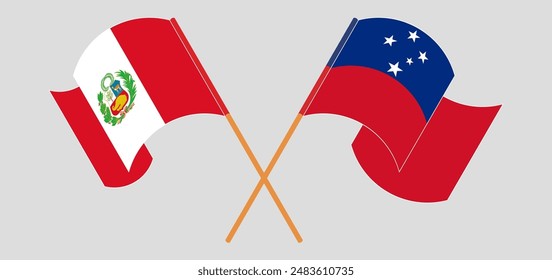 Crossed and waving flags of Peru and Samoa. Vector illustration
