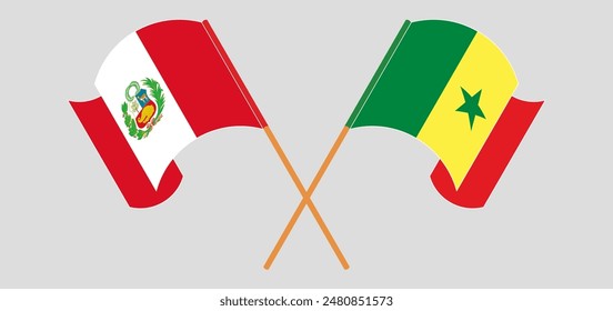 Crossed and waving flags of Peru and Senegal. Vector illustration
