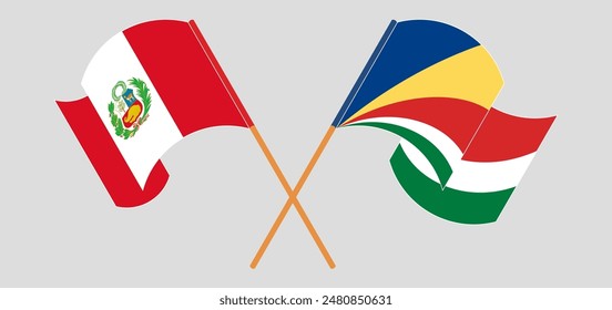 Crossed and waving flags of Peru and Seychelles. Vector illustration
