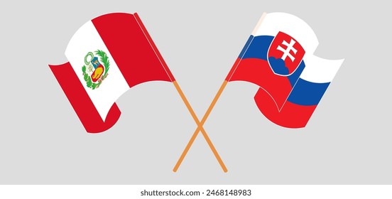 Crossed and waving flags of Peru and Slovakia. Vector illustration
