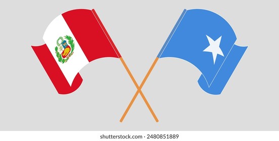 Crossed and waving flags of Peru and Somalia. Vector illustration
