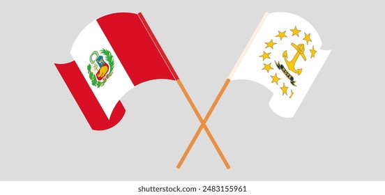 Crossed and waving flags of Peru and the State of Rhode Island