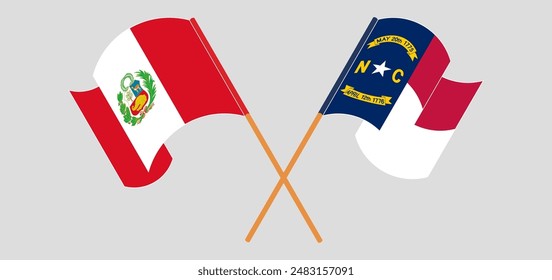 Crossed and waving flags of Peru and The State of North Carolina