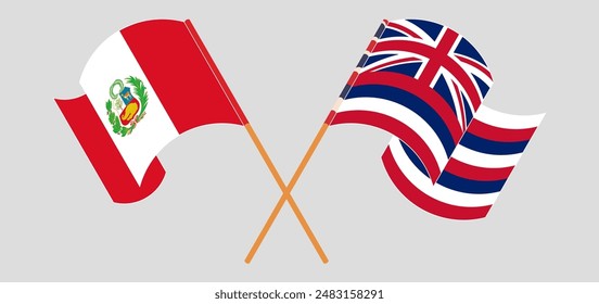 Crossed and waving flags of Peru and The State Of Hawaii