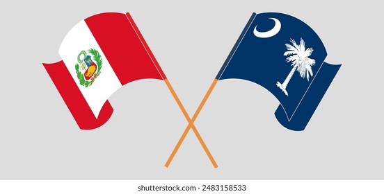 Crossed and waving flags of Peru and The State of South Carolina