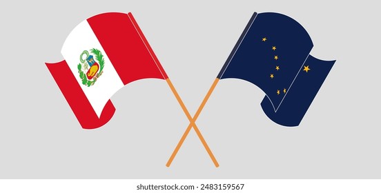 Crossed and waving flags of Peru and the State of Alaska