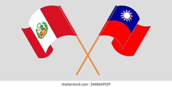 Crossed and waving flags of Peru and Taiwan. Vector illustration
