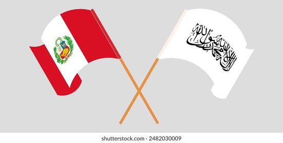 Crossed and waving flags of Peru and Taliban. Vector illustration
