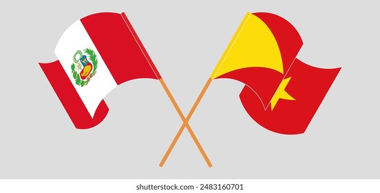 Crossed and waving flags of Peru and Tigray