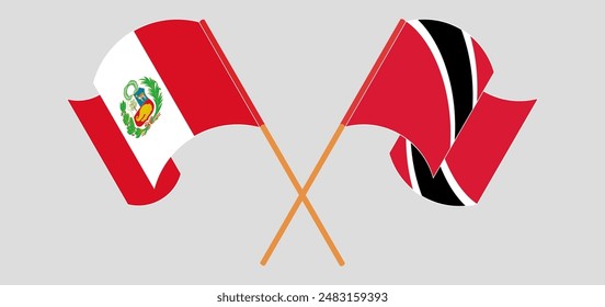Crossed and waving flags of Peru and Trinidad and Tobago