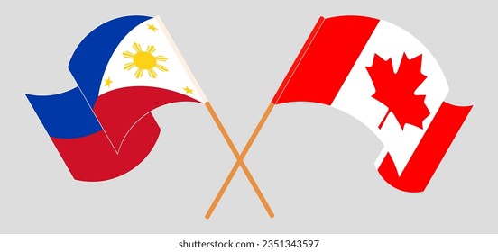 Crossed and waving flags of the Philippines and Canada. Vector illustration
