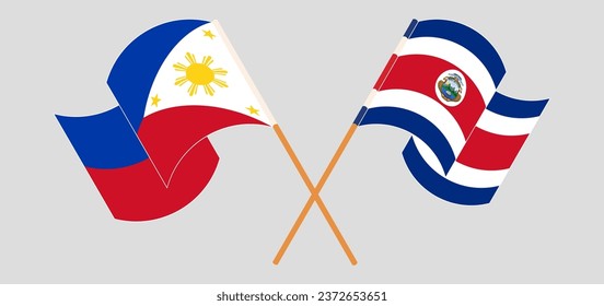 Crossed and waving flags of the Philippines and Costa Rica. Vector illustration
