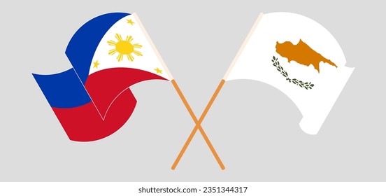 Überquerte und wehende Flaggen der Philippinen und Zyperns. Vektorgrafik
