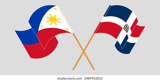 Crossed and waving flags of the Philippines and Dominican Republic. Vector illustration
