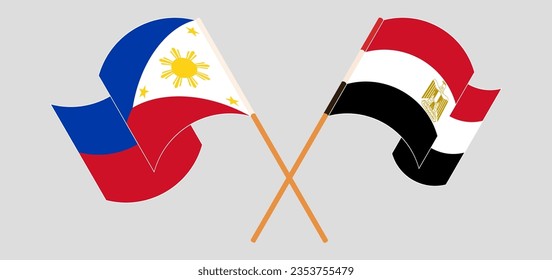 Crossed and waving flags of the Philippines and Egypt. Vector illustration
