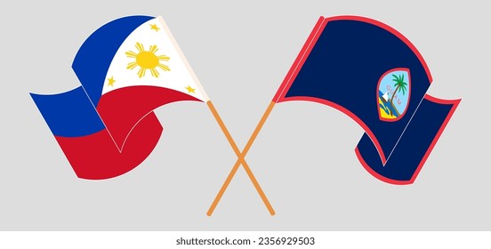 Crossed and waving flags of the Philippines and Guam. Vector illustration

