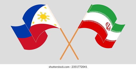 Cruzada y ondeando banderas de Filipinas e Irán. Ilustración del vector

