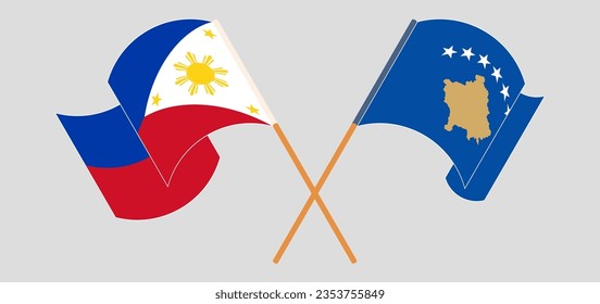 Crossed and waving flags of the Philippines and Kosovo. Vector illustration
