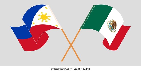Cruzando y ondeando banderas de Filipinas y México. Ilustración del vector
