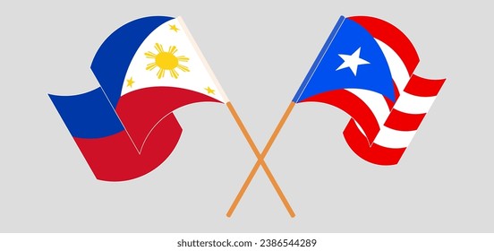 Crossed and waving flags of the Philippines and Puerto Rico. Vector illustration
