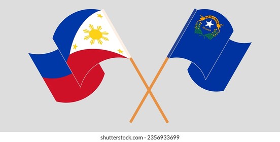 Crossed and waving flags of the Philippines and The State of Nevada. Vector illustration
