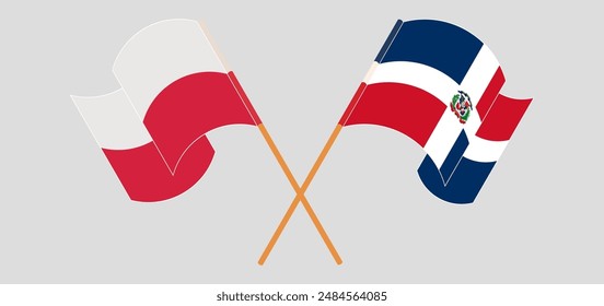 Crossed and waving flags of Poland and Dominican Republic. Vector illustration
