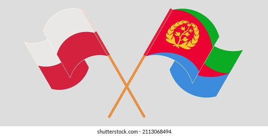 Crossed and waving flags of Poland and Eritrea. Vector illustration
