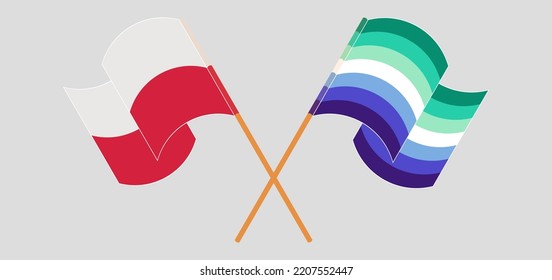 Crossed and waving flags of Poland and gay men pride. Vector illustration
