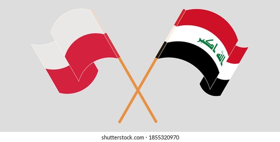 Crossed and waving flags of Poland and Iraq