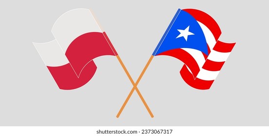 Crossed and waving flags of Poland and Puerto Rico. Vector illustration
